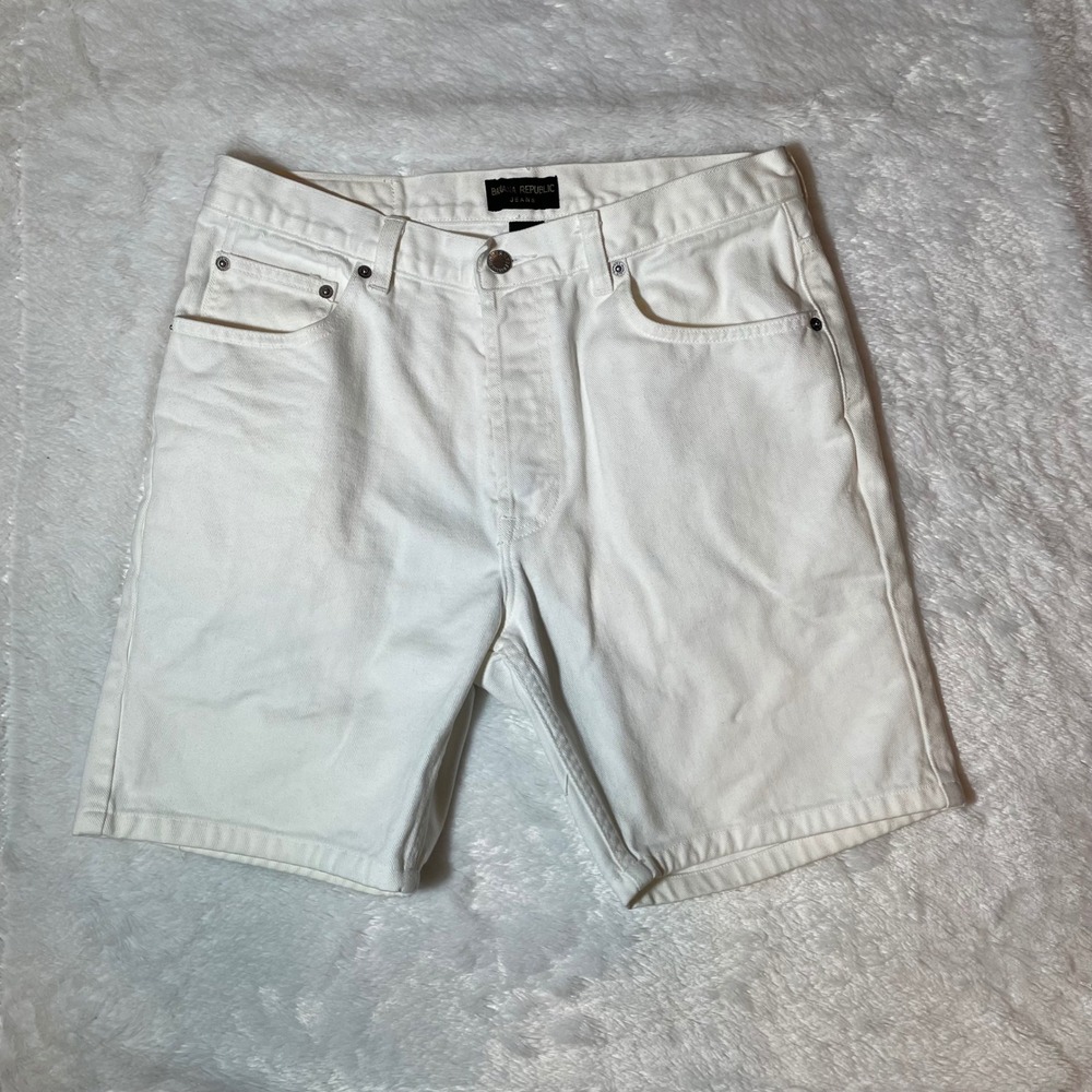 Banana Republic White Denim Shorts Women 33R High Rise Button Fly Cotton Coastal